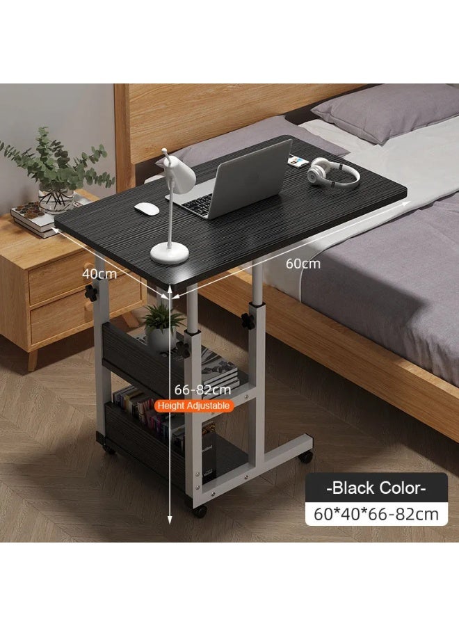 DubaiGallery Rolling Laptop Table for Bed and Sofa, Height Adjustable Computer Desk 66–82cm, 60x40cm Surface with Storage Rack, Black - Image 1
